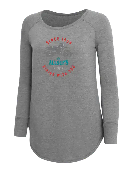 Womens Perfect Wide Collar Tunic Tri-Blend Grey Frost 4.5 oz T-Shirt w/Allsup's Since 1956 Motorcycle Logo