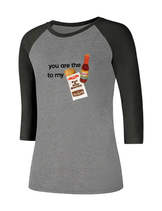 Womens Simply Soft 3/4 Sleeve Black Frost/Grey Frost Ring Spun Cotton T-Shirt w/Allsup's Sauce to Burrito Logo