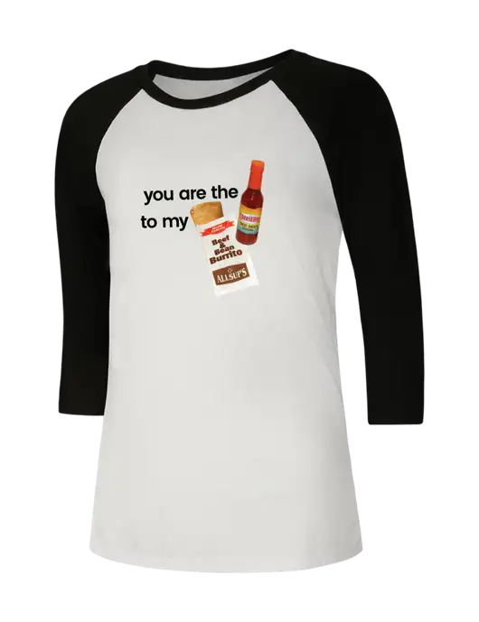 Womens Simply Soft 3/4 Sleeve Black/White Ring Spun Cotton T-Shirt w/Allsup's Sauce to Burrito Logo