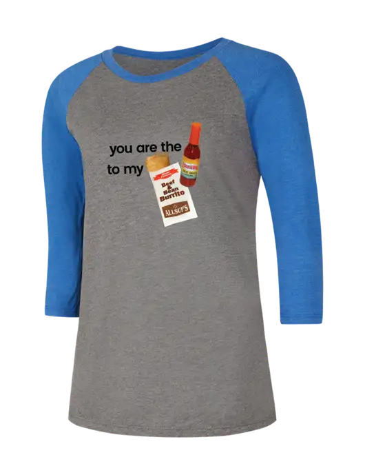 Womens Simply Soft 3/4 Sleeve Royal Frost/Grey Ring Spun Cotton T-Shirt w/Allsup's Sauce to Burrito Logo