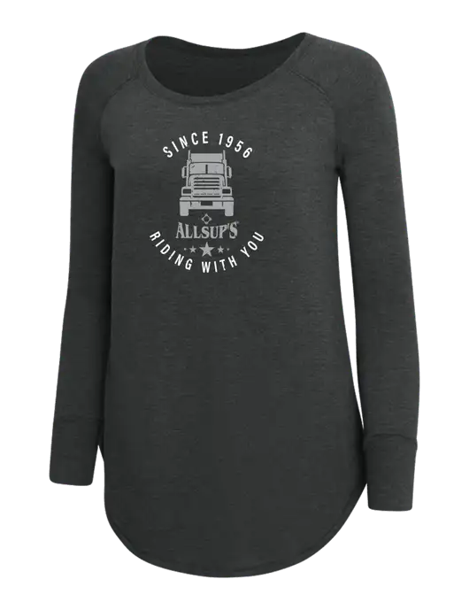 Womens Perfect Wide Collar Tunic Tri-Blend Black Frost 4.5 oz T-Shirt w/Allsup's Big Rig Distressed Logo