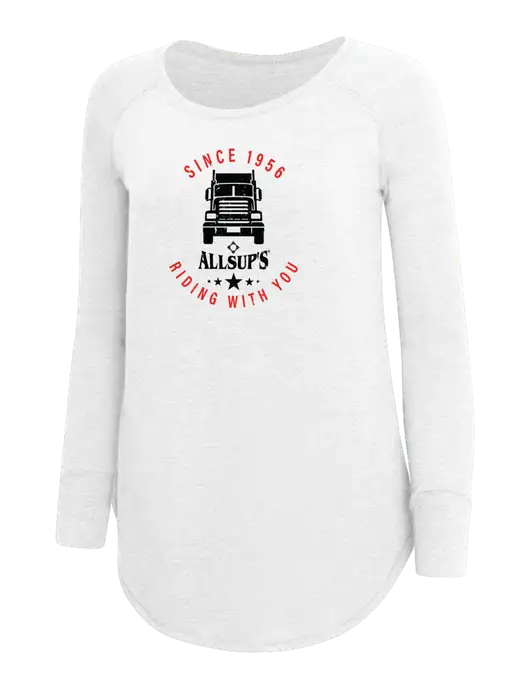 Womens Perfect Wide Collar Tunic Tri-Blend White 4.5 oz T-Shirt w/Allsup's Big Rig Distressed Logo