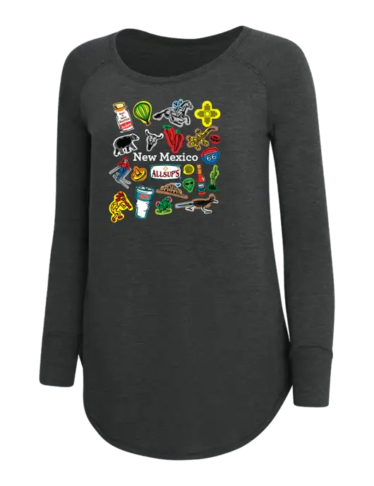 Womens Perfect Wide Collar Tunic Tri-Blend Black Frost 4.5 oz T-Shirt w/Yesway New Mexico Front Design Logo