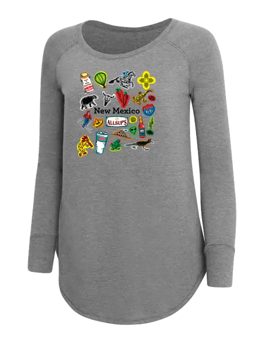 Womens Perfect Wide Collar Tunic Tri-Blend Grey Frost 4.5 oz T-Shirt w/Yesway New Mexico Front Design Logo