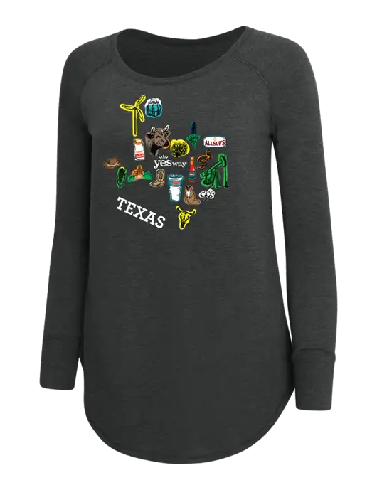 Womens Perfect Wide Collar Tunic Tri-Blend Black Frost 4.5 oz T-Shirt w/Yesway Texas Front Design Logo