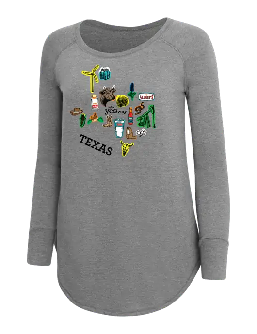Womens Perfect Wide Collar Tunic Tri-Blend Grey Frost 4.5 oz T-Shirt w/Yesway Texas Front Design Logo