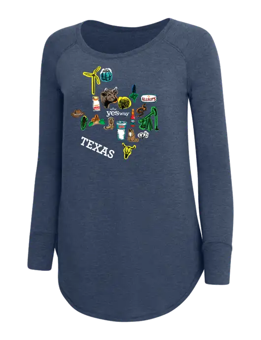 Womens Perfect Wide Collar Tunic Tri-Blend Navy Frost 4.5 oz T-Shirt w/Yesway Texas Front Design Logo