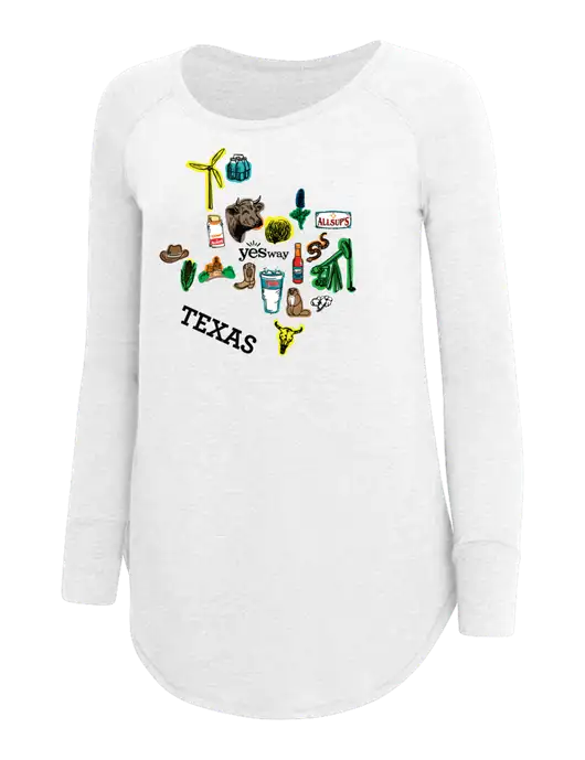 Womens Perfect Wide Collar Tunic Tri-Blend White 4.5 oz T-Shirt w/Yesway Texas Front Design Logo