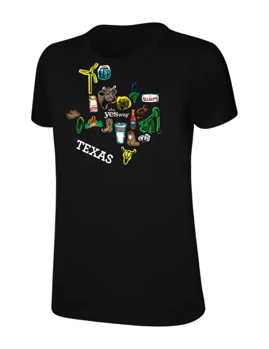 Womens Ring Spun Jet Black 4.5 oz T-Shirt w/Yesway Texas Front Design Logo