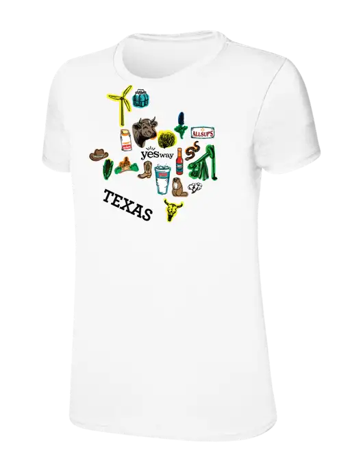 Womens Ring Spun White 4.5 oz T-Shirt w/Yesway Texas Front Design Logo