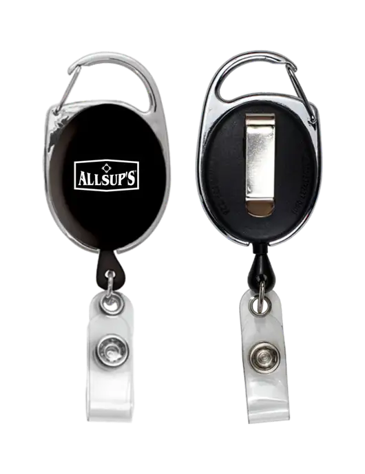Black Carabiner Style Badge Reel and Badge Holder w/ALLSUP'S Logo