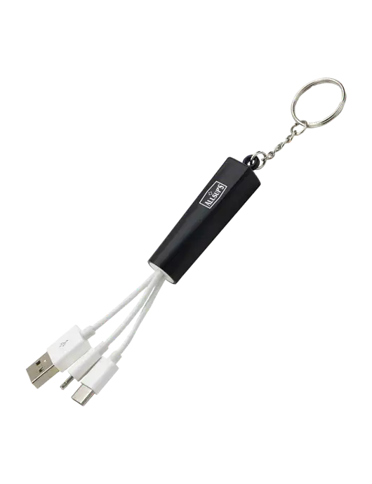 Black Light-Up Charging Cable with Key Ring w/ALLSUP'S Logo