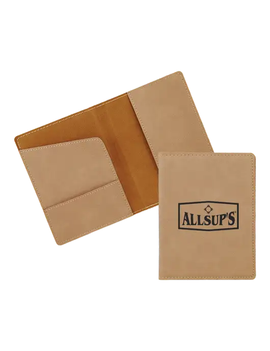 Tan Leatherette Passport Holder w/ALLSUP'S Logo