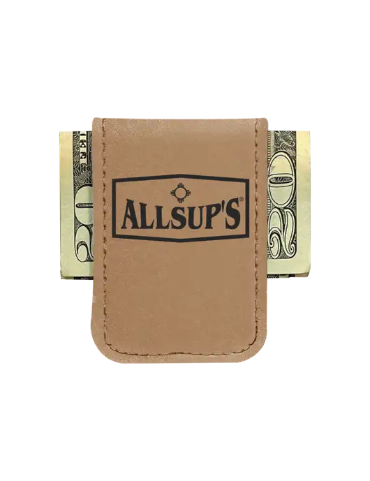 Tan Leatherette Money Clip w/ALLSUP'S Logo
