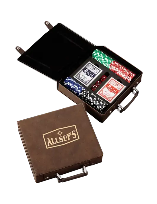 Rustic Leatherette 100 Chip Poker Set w/ALLSUP'S Logo