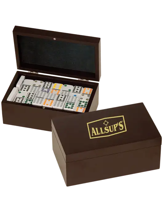 Rosewood Double Twelves 91 Piece Dominos Set w/ALLSUP'S Logo