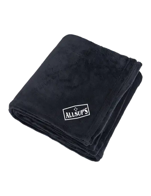 Oversized Deep Black Ultra Plush Blanket w/ALLSUP'S Logo