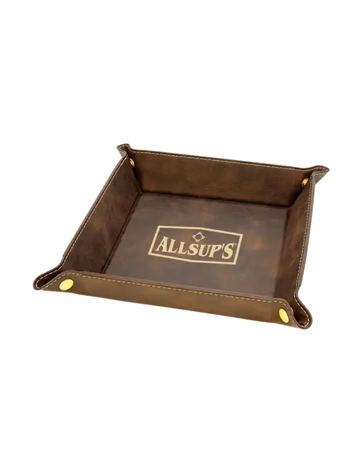 Rustic Leatherette Valet Tray, 6 x 6 w/ALLSUP'S Logo