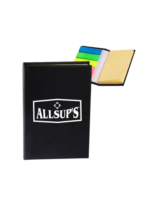 Black Micro Sticky Note Pad, 2 x 3.25 w/ALLSUP'S Logo
