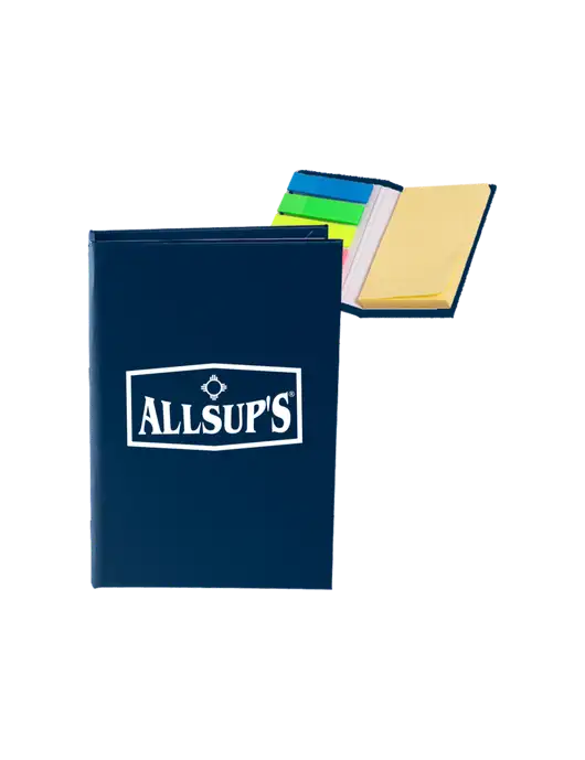 Navy Micro Sticky Note Pad, 2 x 3.25 w/ALLSUP'S Logo