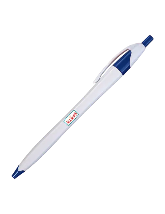 Novella White/Royal Classic Pen - Blue Ink w/ALLSUP'S Logo