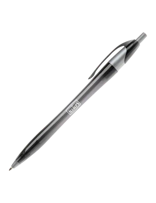 Novella Translucent Black/Silver Jewel Pen - Blue Ink w/ALLSUP'S Logo