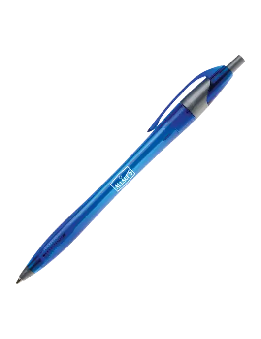 Novella Translucent Blue/Silver Jewel Pen - Blue Ink w/ALLSUP'S Logo