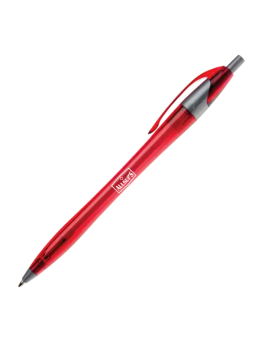 Novella Translucent Red/Silver Jewel Pen - Blue Ink w/ALLSUP'S Logo