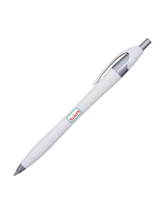 Novella White/Silver Shimmer Pen - Blue Ink w/ALLSUP'S Logo