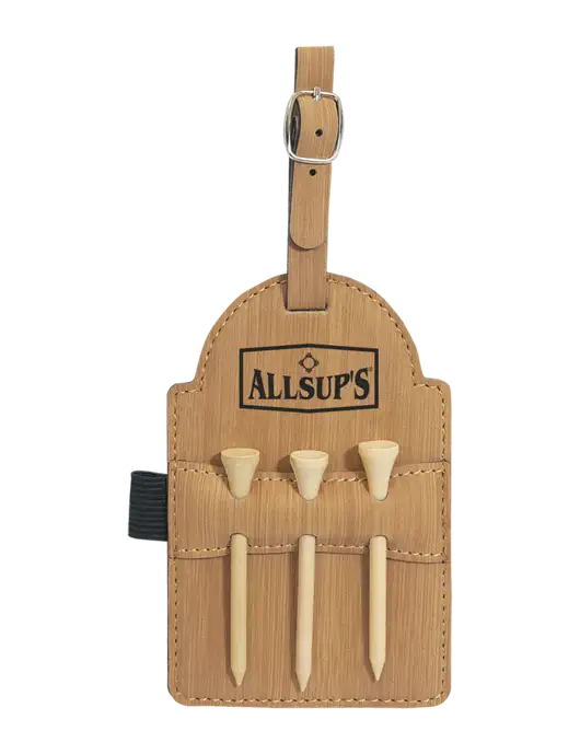 Bamboo Leatherette Golf Bag Tag with 3 Wooden Tees w/ALLSUP'S Logo