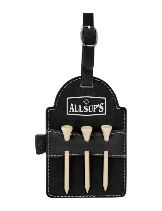 Black Leatherette Golf Bag Tag with 3 Wooden Tees w/ALLSUP'S Logo