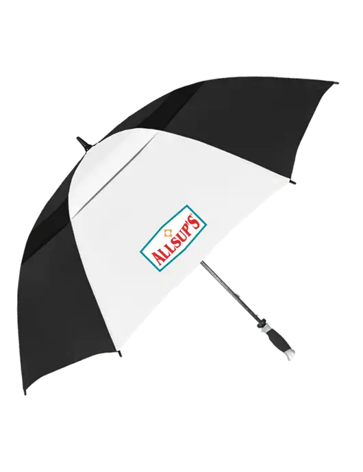 Black/White Vented Typhoon Tamer Golf Umbrella w/ALLSUP'S Logo