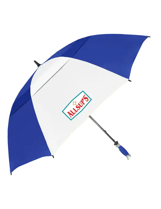 Royal/White Vented Typhoon Tamer Golf Umbrella w/ALLSUP'S Logo