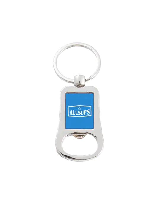 Silver & Blue Bottle Opener Keychain w/ALLSUP'S Logo
