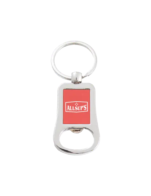 Silver & Red Bottle Opener Keychain w/ALLSUP'S Logo
