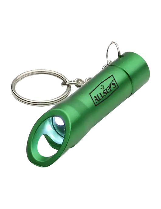Medium Green Pocket LED Flashlight with Bottle Opener & Keychain w/ALLSUP'S Logo