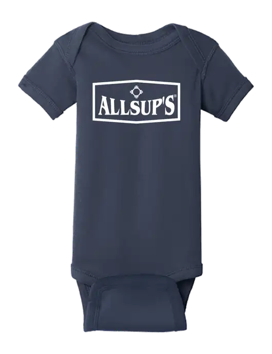 Rabbit Skins Navy Infant Short Sleeve Baby Rib Bodysuit w/ALLSUP'S Logo