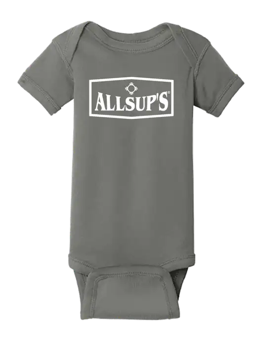 Rabbit Skins Charcoal Infant Short Sleeve Baby Rib Bodysuit w/ALLSUP'S Logo