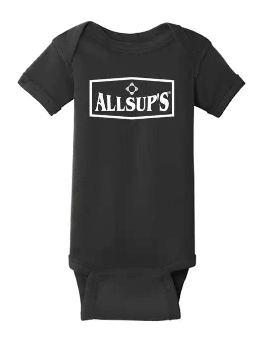 Rabbit Skins Black Infant Short Sleeve Baby Rib Bodysuit w/ALLSUP'S Logo
