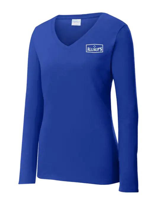 Womens  V-Neck Ring Spun Royal 4.5 oz Long Sleeve T-Shirt w/ALLSUP'S Logo