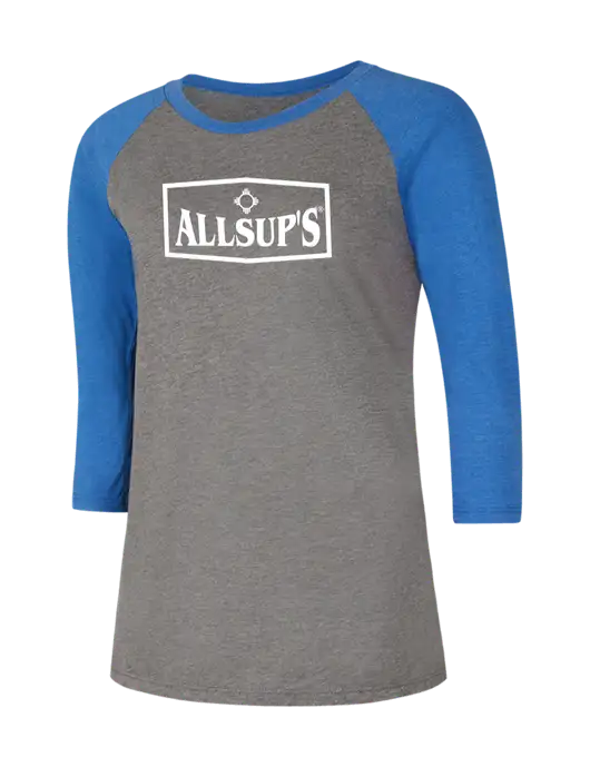 Womens Simply Soft 3/4 Sleeve Royal Frost/Grey Ring Spun Cotton T-Shirt w/ALLSUP'S Logo