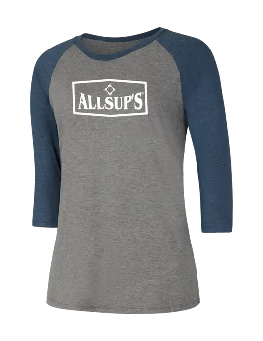 Womens Simply Soft 3/4 Sleeve Navy Frost/Grey Frost Ring Spun Cotton T-Shirt w/ALLSUP'S Logo