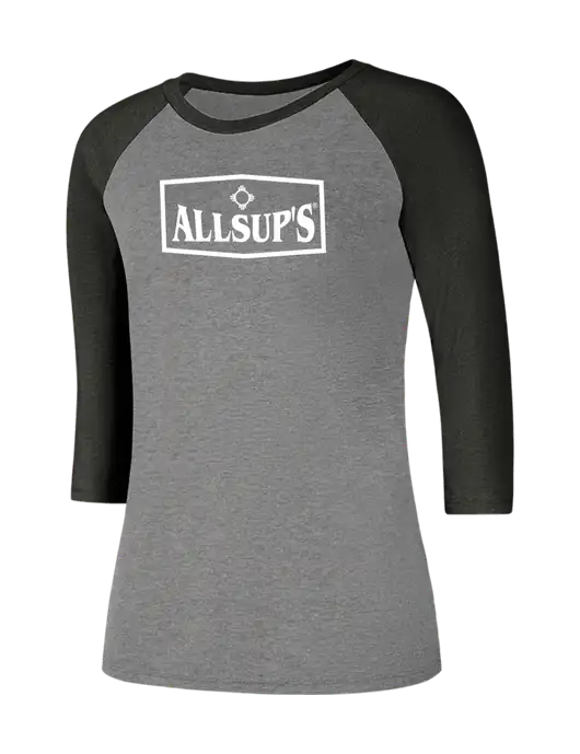Womens Simply Soft 3/4 Sleeve Black Frost/Grey Frost Ring Spun Cotton T-Shirt w/ALLSUP'S Logo