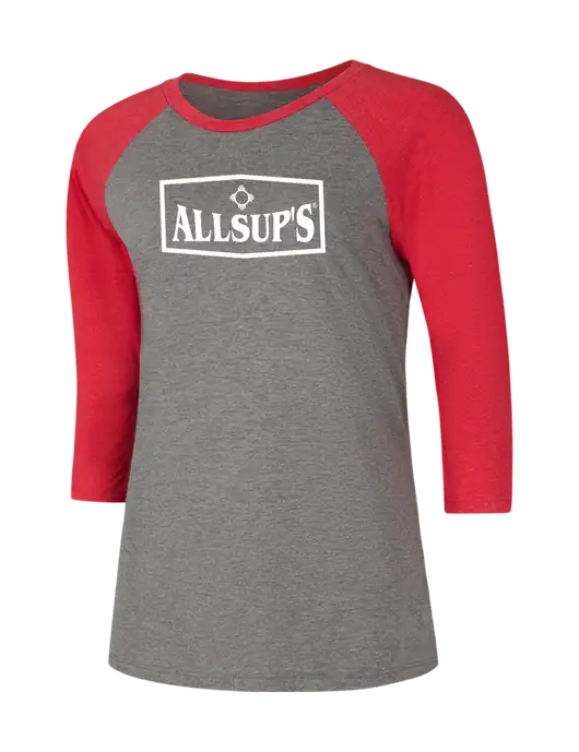 Womens Simply Soft 3/4 Sleeve Red Frost/Grey Frost Ring Spun Cotton T-Shirt w/ALLSUP'S Logo