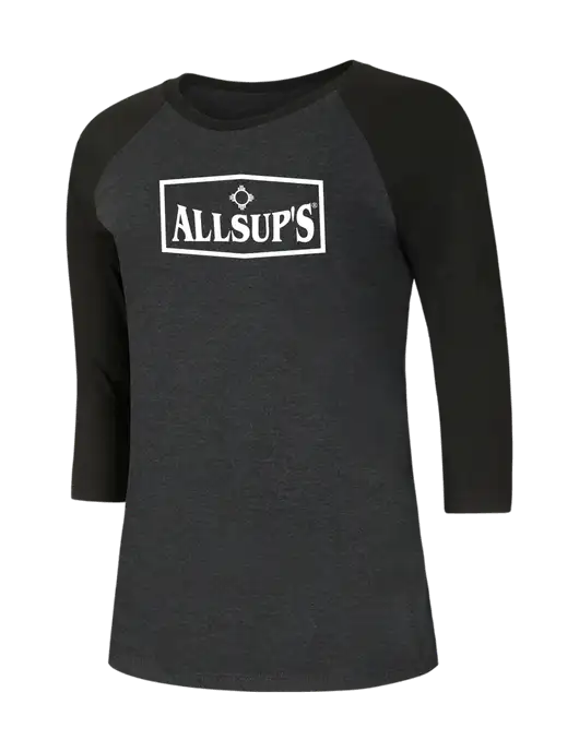 Womens Simply Soft 3/4 Sleeve Black/Black Frost Ring Spun Cotton T-Shirt w/ALLSUP'S Logo