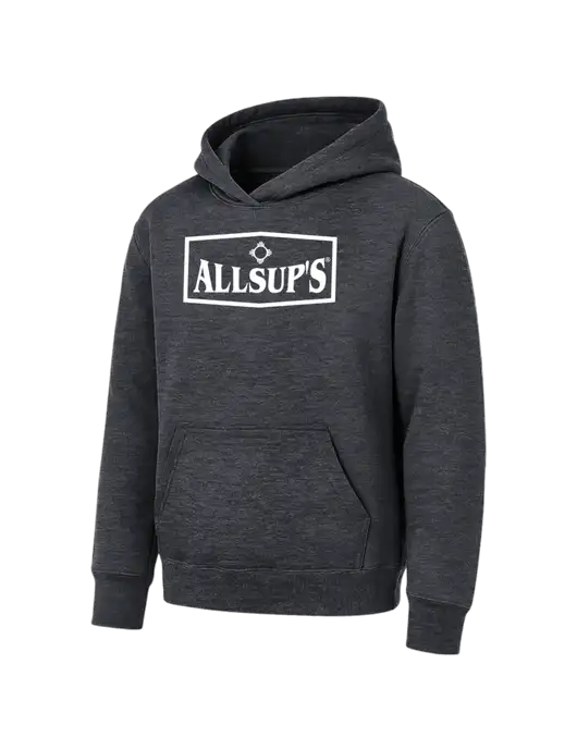 Youth Dark Heather Grey 7.8 oz Pullover Hooded Sweatshirt w/ALLSUP'S Logo