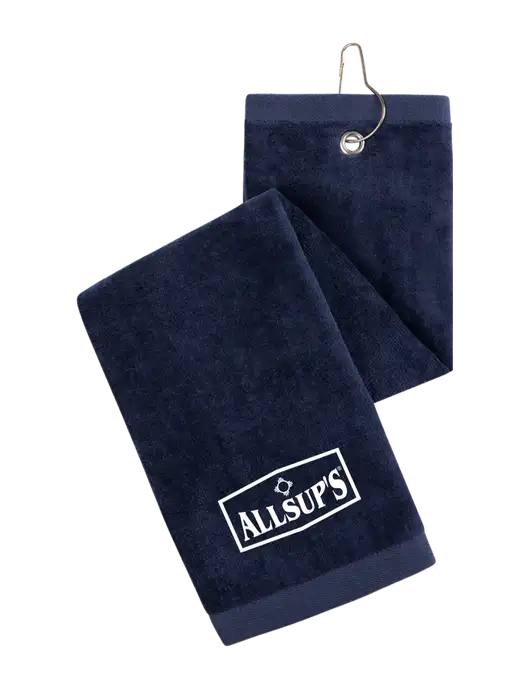 Navy Tri-Fold Golf Towel with Grommet w/ALLSUP'S Logo