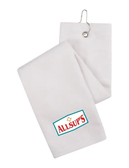 White Tri-Fold Golf Towel with Grommet w/ALLSUP'S Logo