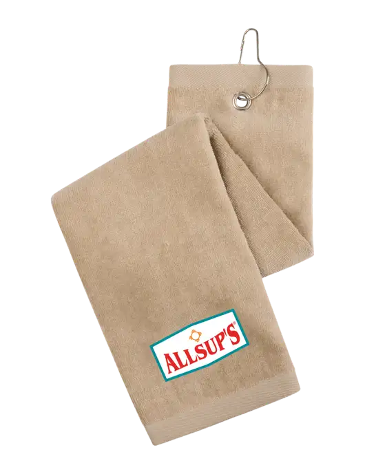 Khaki Tri-Fold Golf Towel with Grommet w/ALLSUP'S Logo
