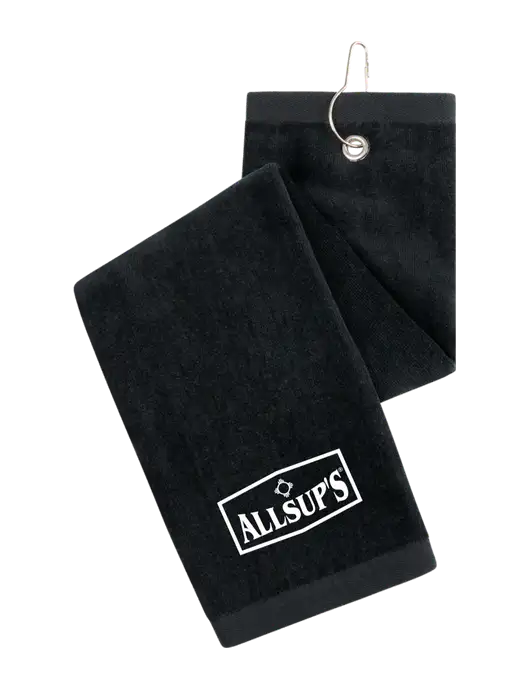 Black Tri-Fold Golf Towel with Grommet w/ALLSUP'S Logo
